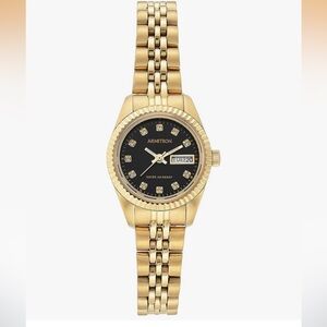 Gold Toned Dress Watch with Black Dial